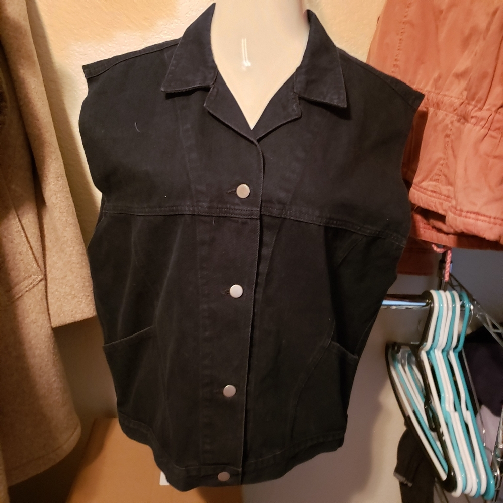 Sundance Denim Wear Black Cotton Vest Top Blouse Button Up Vintage Large